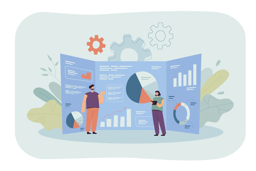 Mobile App Marketing: 15 Emerging Trends To Keep An Eye On 2 cartoon tiny analysts giant research dashboard with data flat illustration 74855 16814