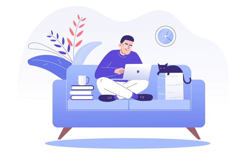 Software Development Agency Vs. Freelance Developer 6 freelancer man sitting sofa working online with laptop home 268404 45